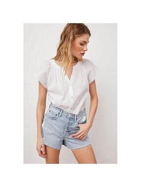 RAILS Women’s Organic Cotton Alena Powder Stripe Top in White-Size Medium